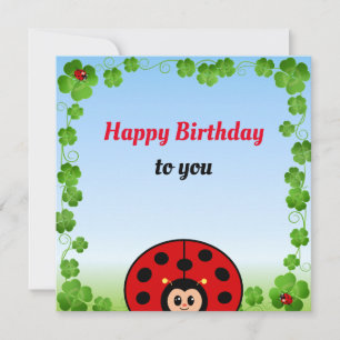 Cute Ladybug on Light Blue Birthday Flat Card