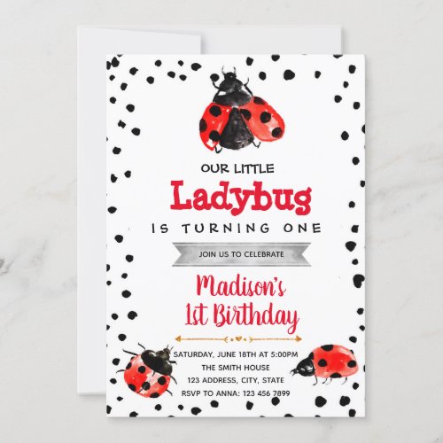 Cute ladybug party birthday invitation