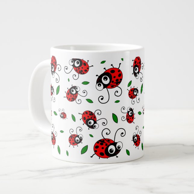Cute ladybug pattern giant coffee mug (Front Left)