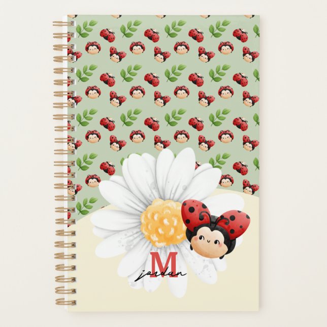 Cute LadyBug Pattern Kids Notebook With Name (Front)