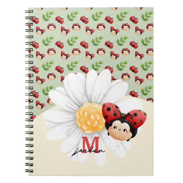 Cute LadyBug Pattern Kids Notebook With Name (Front)