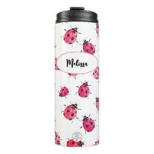 Cute Ladybug Pattern Personalized Girly Pink Thermal Tumbler