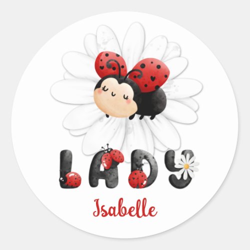 Cute Ladybug Personalized Girl  Classic Round Sticker