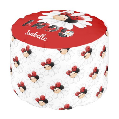 Cute Ladybug Personalized Girl Round Pouf