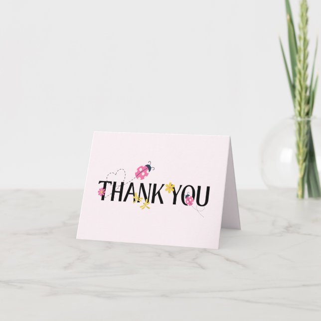 Cute Ladybug Pink Girl Baby Shower Thank You Card (Front)