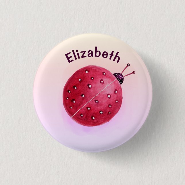 Cute Ladybug Pink Girl Name Button (Front)