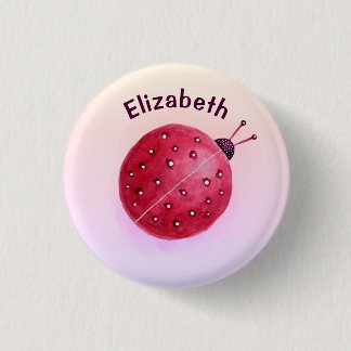 Cute Ladybug Pink Girl Name Button