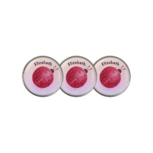 Cute Ladybug Pink Girl Name Golf Ball Marker