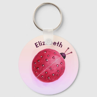 Cute Ladybug Pink Girl Name Keychain