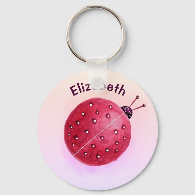 Cute Ladybug Pink Girl Name Keychain (Front)