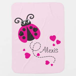 Cute ladybug pink hearts custom name blanket