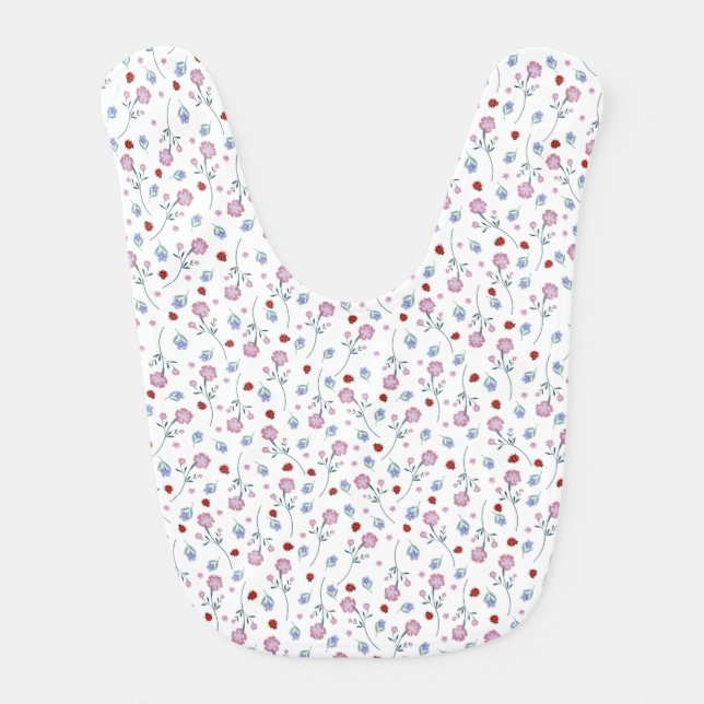 Cute Ladybug Polka dot Daisy Flower Rustic Pattern Baby Bib (Front)