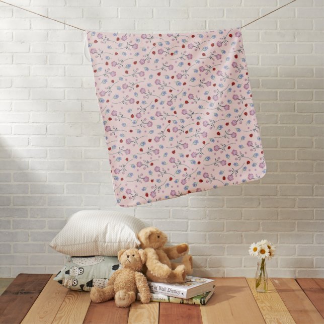 Cute Ladybug Polka dot Daisy Flower Rustic Pattern Baby Blanket (In Situ)