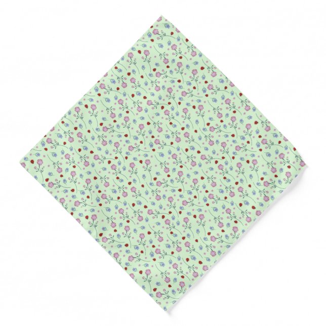 Cute Ladybug Polka dot Daisy Flower Rustic Pattern Bandana (Front)