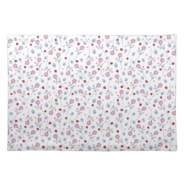 Cute Ladybug Polka dot Daisy Flower Rustic Pattern Cloth Placemat (Front)