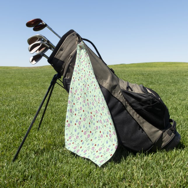 Cute Ladybug Polka dot Daisy Flower Rustic Pattern Golf Towel (Green)