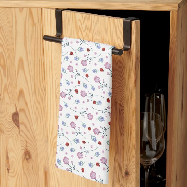 Cute Ladybug Polka dot Daisy Flower Rustic Pattern Kitchen Towel (Thirds Fold)