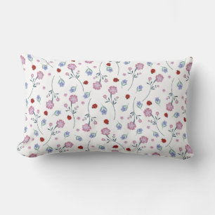 Cute Ladybug Polka dot Daisy Flower Rustic Pattern Lumbar Pillow