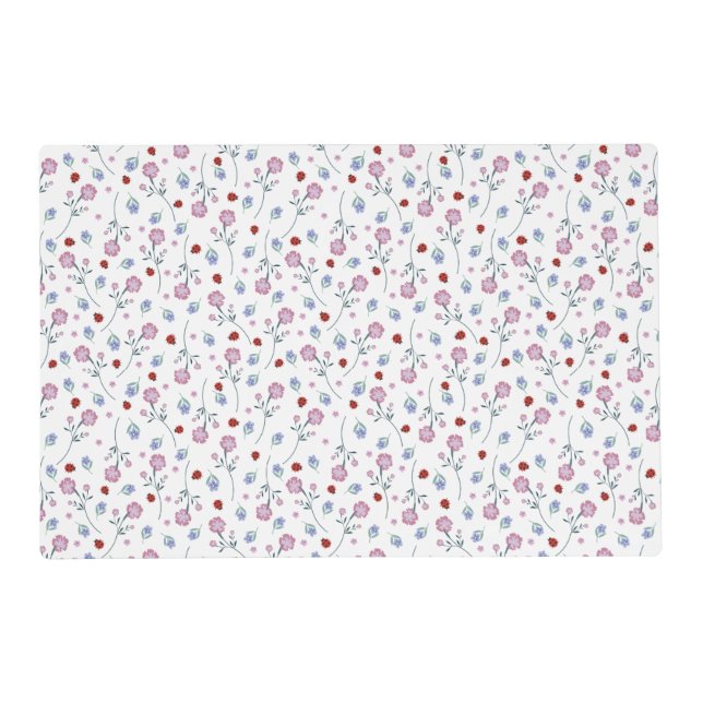 Cute Ladybug Polka dot Daisy Flower Rustic Pattern Placemat (Front)