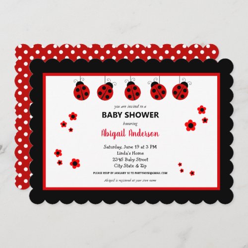 Cute Ladybug Polka Dots Baby Shower Invitation
