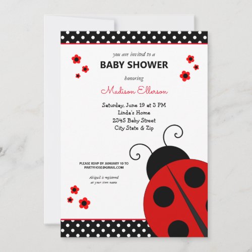 Cute Ladybug Polka Dots Baby Shower Invitation