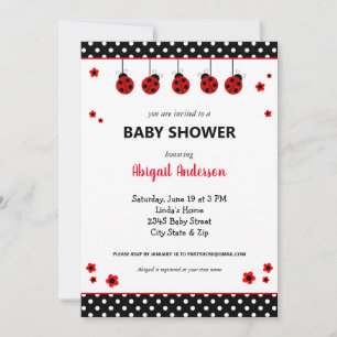 Cute Ladybug Polka Dots Baby Shower Invitation