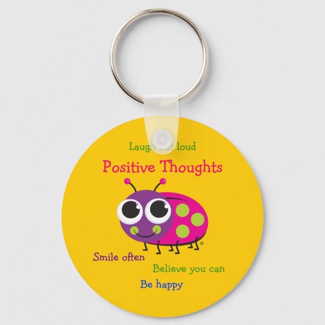 Cute Ladybug "Positive Thoughts" Keychain (Front)