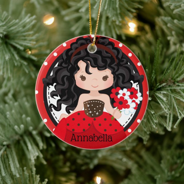 Cute Ladybug Princess Personalized Ceramic Ornamen Ceramic Ornament (Tree)