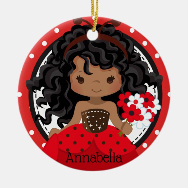 Cute Ladybug Princess Personalized Ceramic Ornamen Ceramic Ornament (Front)