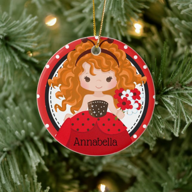 Cute Ladybug Princess Personalized Ceramic Ornamen Ceramic Ornament (Tree)