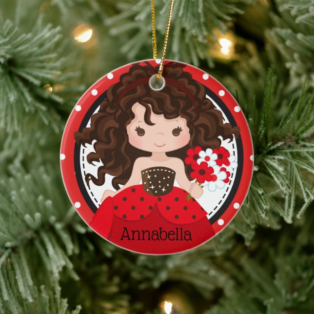 Cute Ladybug Princess Personalized Ceramic Ornamen Ornament (Tree)