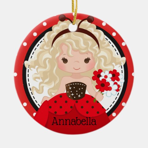 Cute Ladybug Princess Personalized Ceramic Ornament