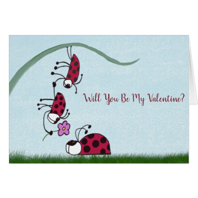 Cute Ladybug Professing His Love Painting Cards (Front Horizontal)