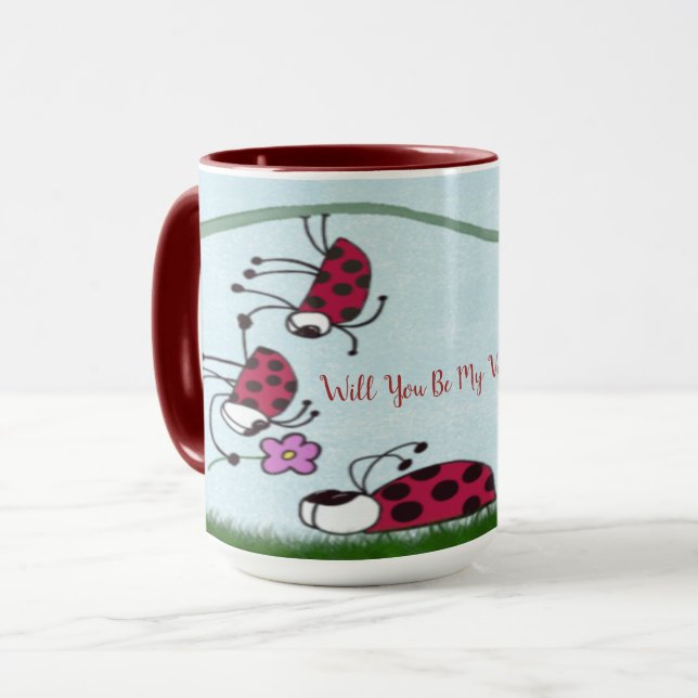 Cute Ladybug Professing His Love Painting Mug (Front Left)