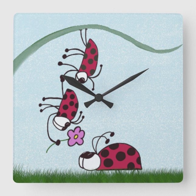 Cute Ladybug Professing His Love Painting Square Wall Clock (Front)