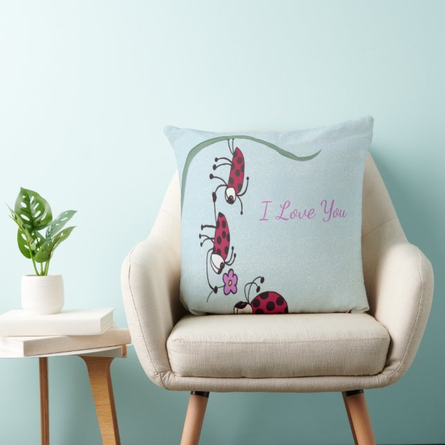 Cute Ladybug Professing his Love Throw Pillow (Chair)