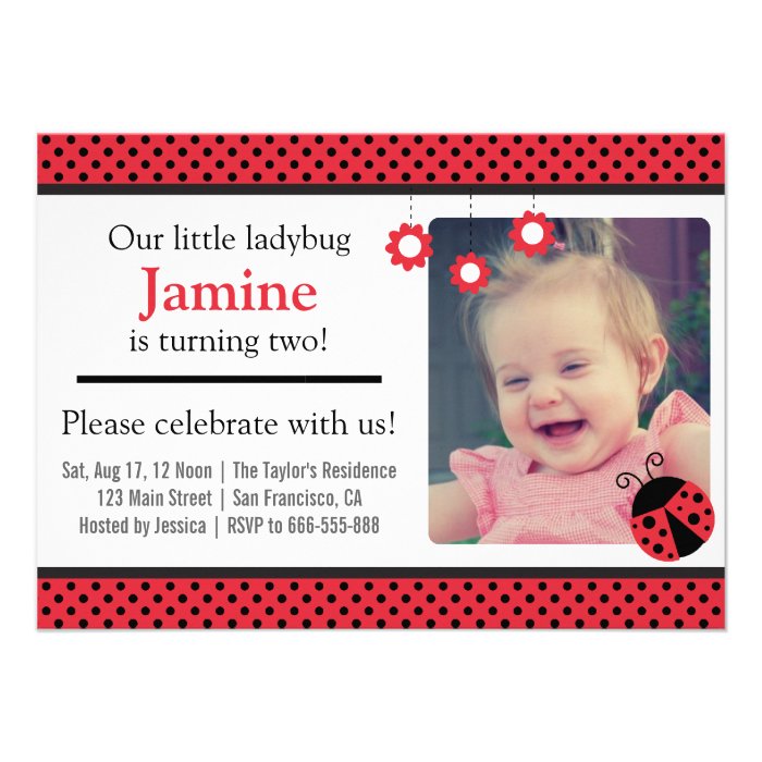 Cute Ladybug, Red and Black Polka Dots birthday Invitation