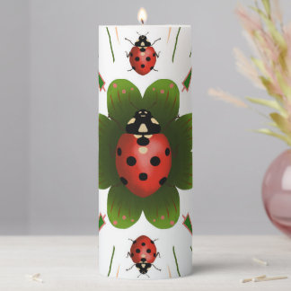Cute Ladybug Red White Green Pillar Candle