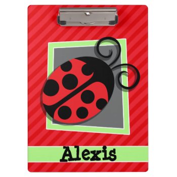 Cute Ladybug; Scarlet Red Stripes Clipboard by Birthday_Party_House at Zazzle