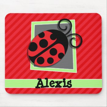 Cute Ladybug; Scarlet Red Stripes Mouse Pad by Birthday_Party_House at Zazzle