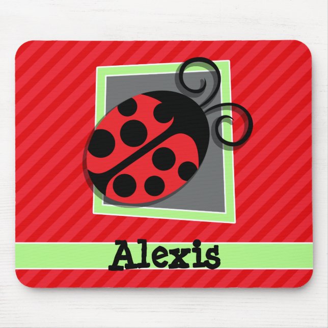 Cute Ladybug; Scarlet Red Stripes Mouse Pad (Front)