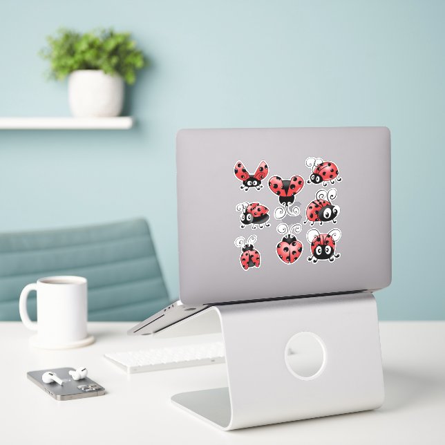Cute Ladybug Sticker (Laptop On Desk)