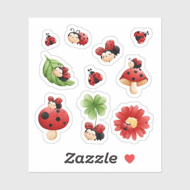 Cute Ladybug Sticker Set - Whimsical Nature Design (Sheet)