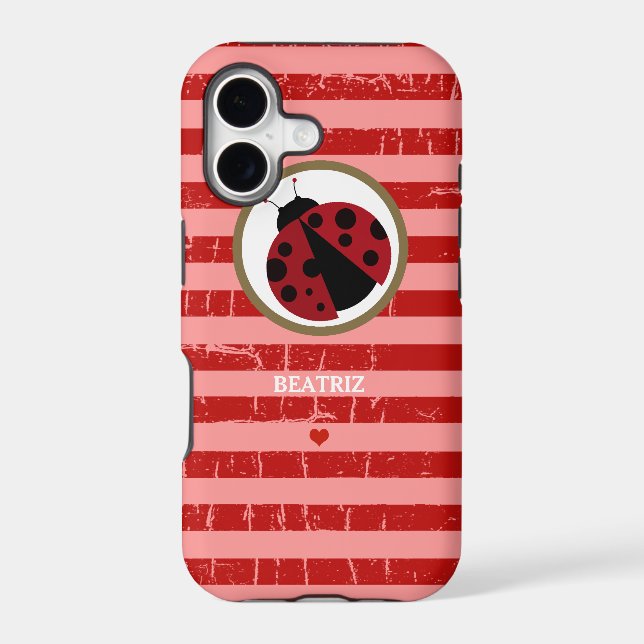 cute ladybug & stripes personalized iphone case (Back)