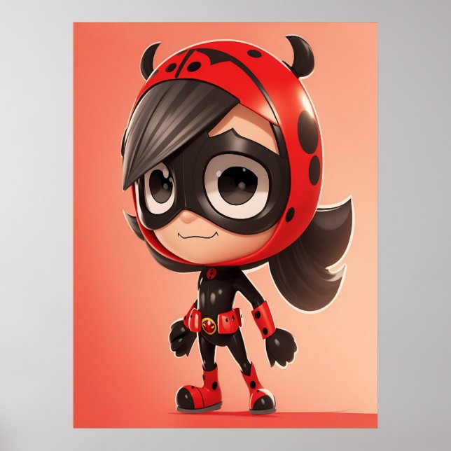 Cute Ladybug Superhero Girl Kids Room Poster (Front)