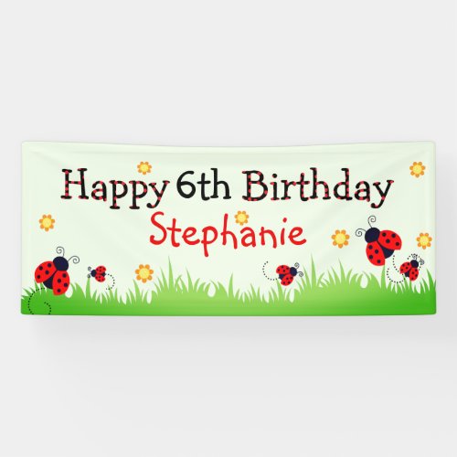 Cute ladybug theme happy birthday banner