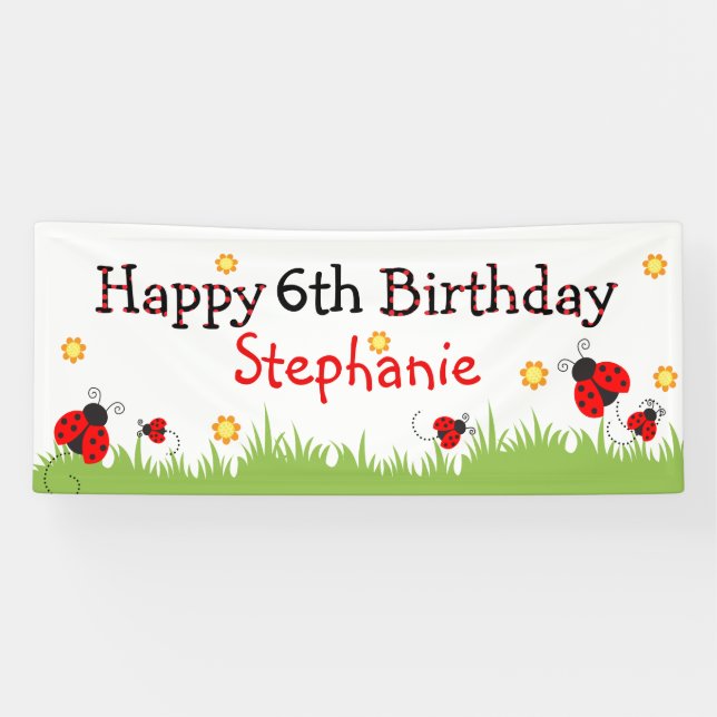 Cute ladybug theme happy birthday banner (Horizontal)