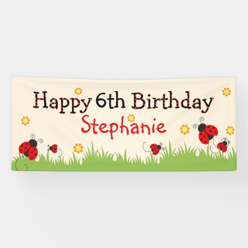 Cute ladybug theme happy birthday banner