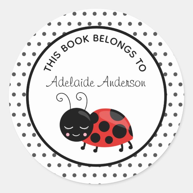 Cute Ladybug This Book Belongs To Personalized Classic Round Sticker (Front)