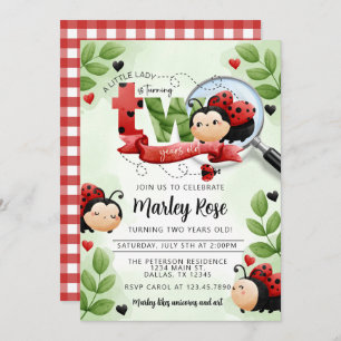 Cute Ladybug turning TWO 2nd Birthday Party Invitation
